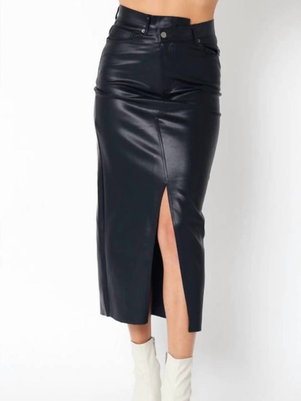 Olivaceous Gia faux leather asymmetrical pencil skirt